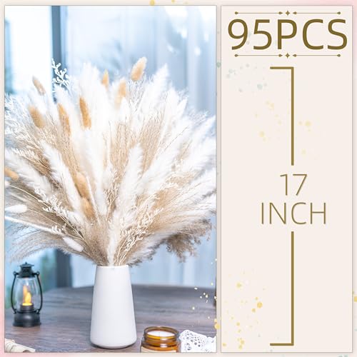 floradream 95 PCS Natural Pampas Grass Decor Bouquet | Boho Dried Floral Arrangement Centerpiece Table Decor Wedding Decor...