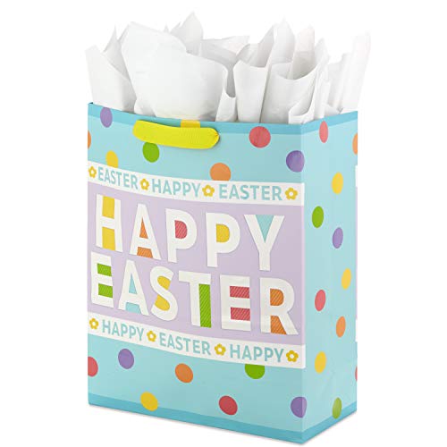 Hallmark 15" Extra Large Easter Gift Bag with Tissue Paper (Happy Easter, Polka Dots) for Easter Baskets, Easter Egg Hunts...