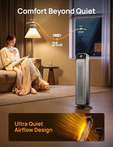 DREO Space Heater Indoor, 25" 11.5ft/s Fast Portable Room Heater with Remote and Thermostat, 3 Modes, Overheating & Tip-Ov...