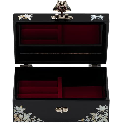 February Mountain Mother-of-Pearl Jewelry Box – Elegant Purple Lacquered Keepsake with Peony & Butterfly Design, Red Velve...