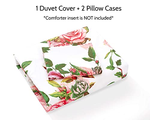 DaDa Bedding Romantic Roses Floral Duvet Cover Set - Lovely Spring Garden Pink w/Pillow Cases - Bright Vibrant Colorful Bl...