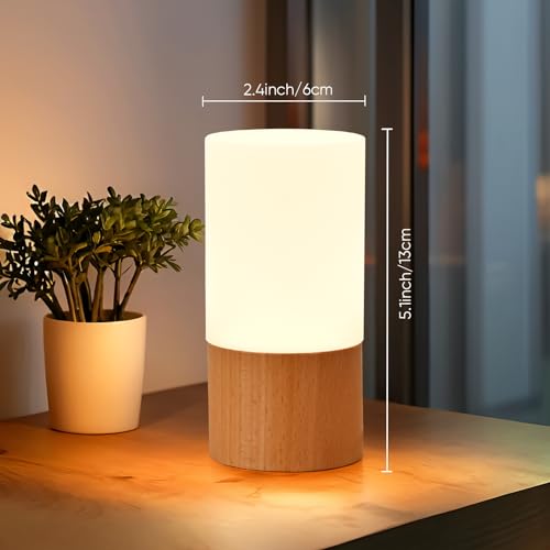 YIEONSHION Creative Wooden LED Desk Lamp, Dimmable Bedside Night Light for Bedroom, Warm Ambient Lighting Table Lamp, Mode...