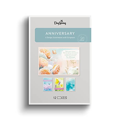 DaySpring - Anniversary Butterflies - 4 Floral Butterfly Designs Assortment with Scripture - 12 Anniversary Boxed Cards & ...