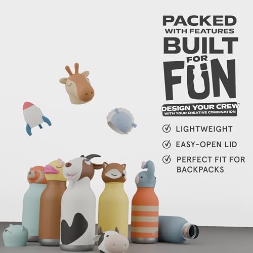 asobu Bestie Bottle Insulated Stainless Steel Water Bottle with Detachable Soft Animal Head Fun Drinking For Kids and Teen...