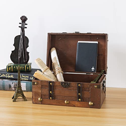 SLPR Alexander Small Wooden Treasure Chest - 11" x 7" x 5.5", Wood Storage Box with Hinged Lid, Decorative Trunk for Keeps...