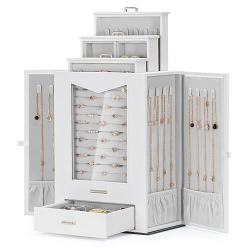 Homde Jewelry Organizer with Transparent Window Necklace Hooks Gift for Women Jewelry Box Display Case for Necklaces Rings...