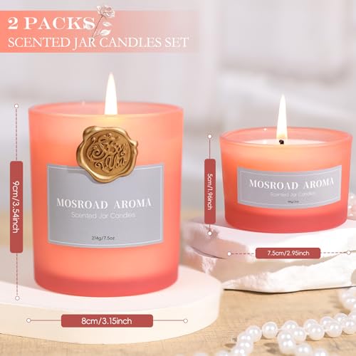 MOSROD Luxury Rose & Agarwood Scented Candles Gift Set, 2 Packs, Natural Soy Romantic Aromatherapy Jar Candle Gift for He...
