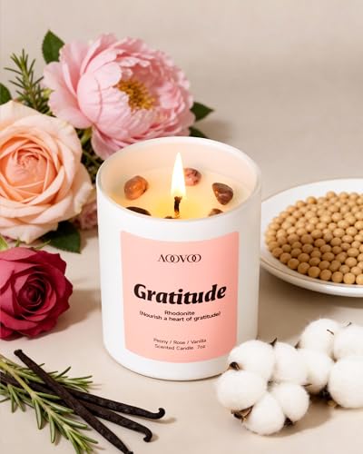 AOOVOO Mothers Day Candles Set for Women - 4 Pack Candles for Home Scented, Aromatherapy Candle with Crystals, Gratitude R...
