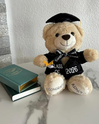 Printualist Personalized Graduation Teddy Bear Gift 2026 for Her Him, College, High School, 12 Inch - Cute Custom Beige Be...