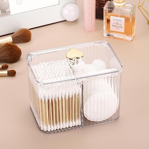 Tbestmax Qtip Holder Dispenser 3-Section Clear Bathroom Organizer Jar 3 Grids Cotton Swab/Pad/Ball Holder Container Cosmet...
