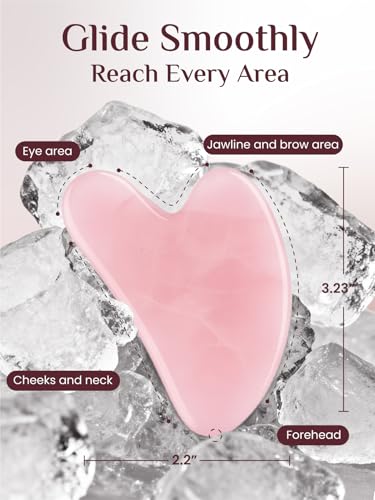 Rena Chris Gua Sha Facial Tools, Rose Quartz Guasha Tool for Acupuncture, Manual Massage Tool for Jawline Sculpting and Pu...