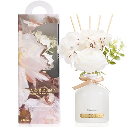 COCORRÍNA Reed Diffuser Set, 6.7oz Flower Reed Diffuser with Sticks, Clean Linen Essential Oil, Long Lasting Home Fragranc...