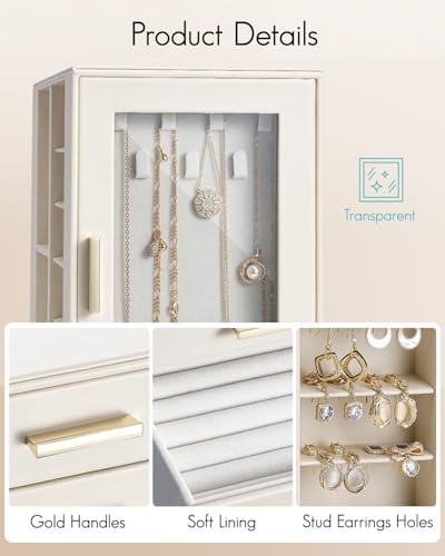 VLANDO 360ｰ Rotating Jewelry Box with 5 Drawers, Mothers Day Mom Gifts, Large Jewelry Storage with 2 Glass Window, PU Leat...