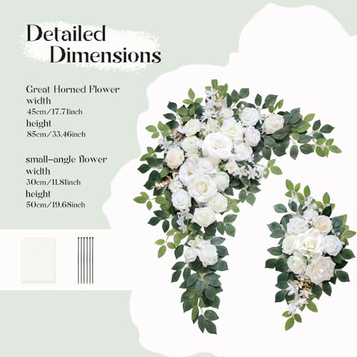 Odouzy Wedding Arch Flowers Kit,Artificial Flower Arch Decor (Set of 3),2pcs Artificial Flower Arrangement with 1pc Sheer ...