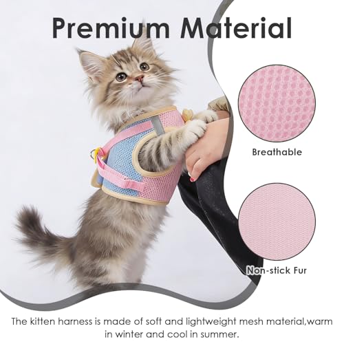 Cat Harness and Leash Set Escape Proof, Adjustable Leash & Breathable Mesh Vest with Reflective Strips & Flower, (S)