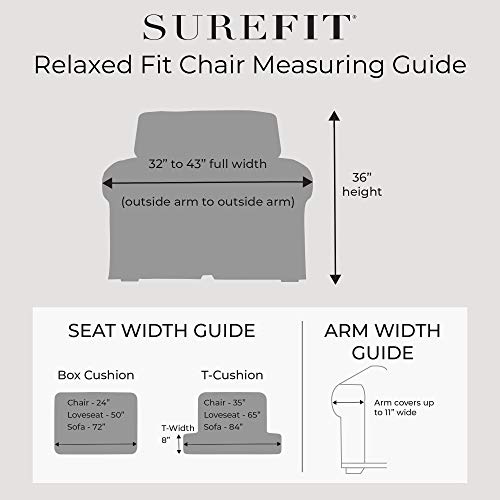SureFit Cotton Duck Armchair Box Cushion One Piece Slipcover, Chair Cover, Relaxed Woven Fit, 100% Cotton, Machine Washabl...