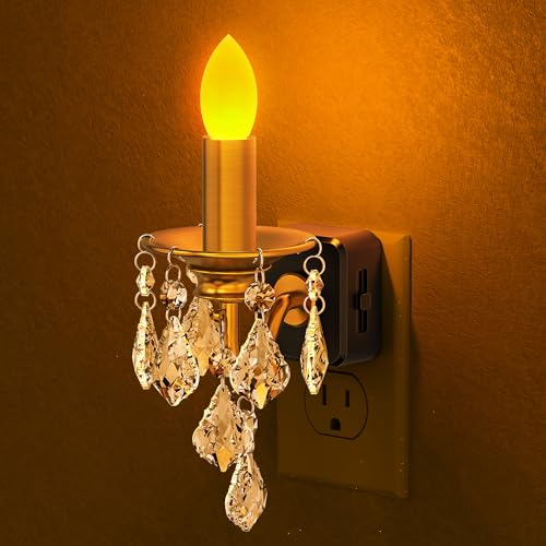 Briignite Candle Night Lights Plug into Wall, LED Amber Night Light with Dusk to Dawn Sensor, 0-100LM Dimmable, Decorative...