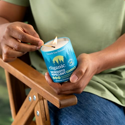 Cliganic Natural Mosquito Repellent Candle (Pack of 2) | Citronella, DEET Free, Essential Oil Infused for Outdoor, Camping...
