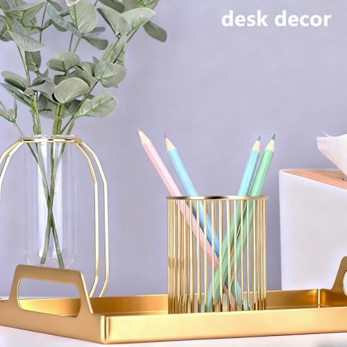 ZJEOSO Gold Metal Pen Holder for Desk - Heavy Duty Makeup Brush Organizer Cup with, Pencil Holder for Office & Home, Stora...