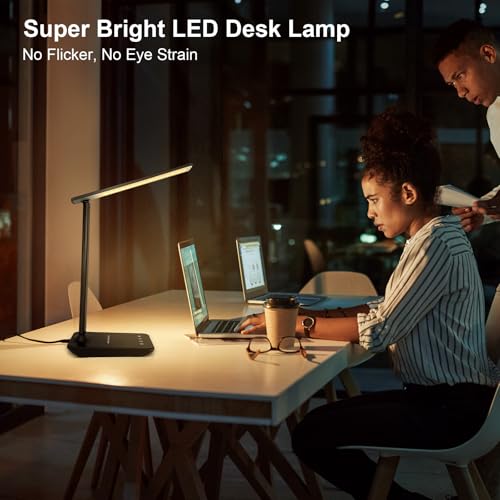 shinelife LED Desk Lamp for Office Home, Bright Desk Light with USB Charging Port, Adjustable Dimmable Desk Lamps 5 Modes ...