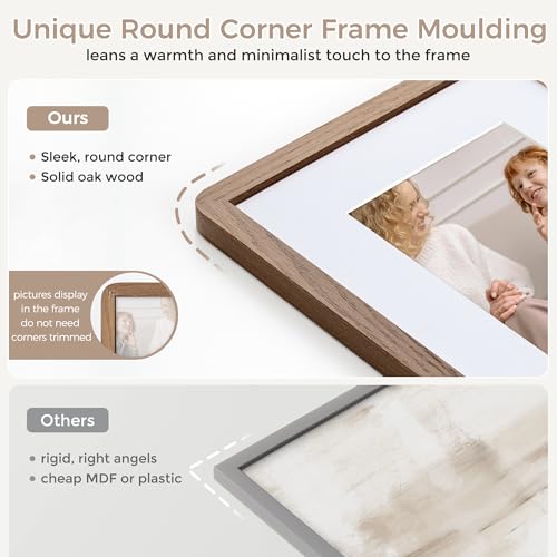 FLYJOE 5x7 Solid Oak Wood Photo Frame | 5x7 Picture Frame With Mat For 4x6 | Plexiglas And Hanging Hardware Included | Wal...
