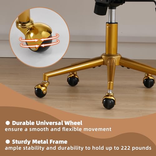Westice Home Office Desk Chairs, Modern Velvet Rolling Chair, Height Adjustable Swivel Vanity Chair with Golden Base, Ergo...