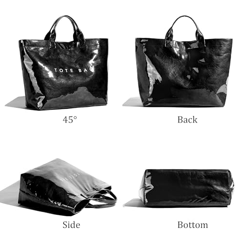 Lushandy PVC Tote Bag Women's Letters Print Hobo Handbag 14L Waterproof Plastic Tote Purse for Work, Beach, Shopping