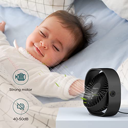 EasyAcc USB Small Desk Fan, Slumber Pod Fan [360°Rotatable Head &Powerful ] 3 Speeds Portable Personal Table Travel Fan fo...