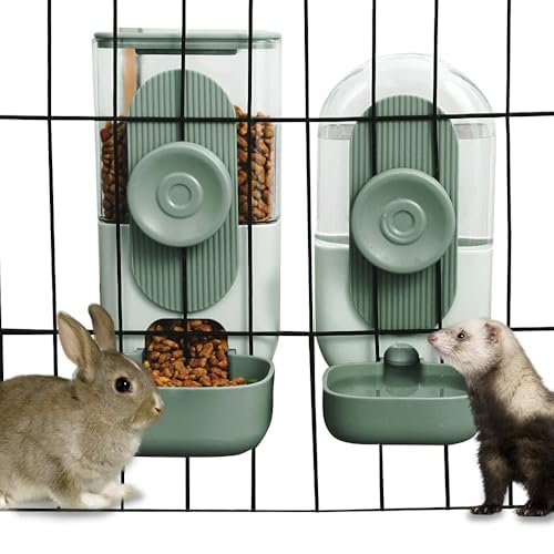 Lemtrflo Hanging Automatic Food and Water Dispenser, Gravity Rabbit Feeder Set, Cage Cat and Bunny Food Bowl (Cage Grid Sp...