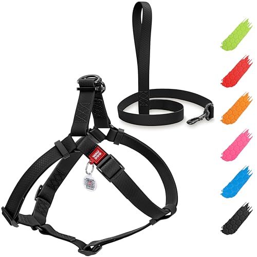 WAUDOG Waterproof Dog Harness and Leash 6 Ft Set - Adjustable, Heavy Duty with Durable Metal Clasp and QR Dog Tag