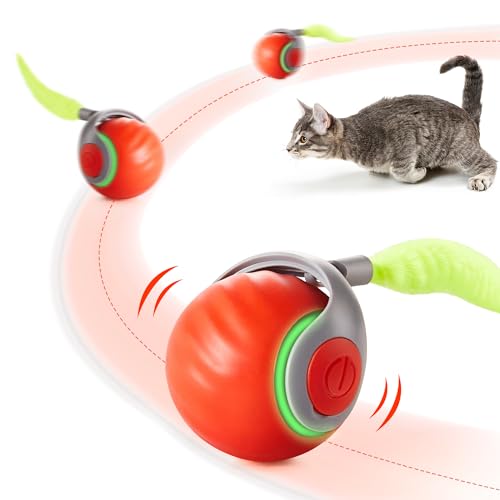 Potaroma Moving Ball Cat Toys with Feather Tail, Rechargeable 2025 New Interactive Toy for Indoor Cats Exercise, Smart Int...