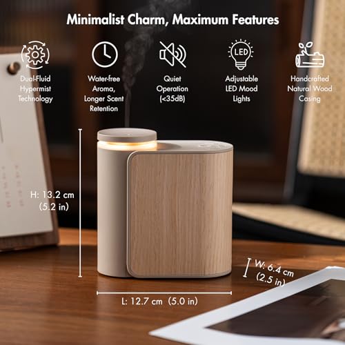 ZMARKRAFT® Waterless Essential Oil Diffuser w Solid Wood Cover 3 Timers 2 Mist Modes, Auto-Off Quiet Dual Fluid Aroma Diff...