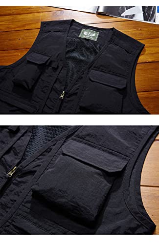 Perbai Men's Black Utility Fishing Vest Outdoor Summer Lightweight Work Photo Safari Cargo Vest