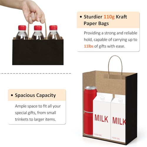 BagDream Gift Bags 10x5x13 25Pcs Kraft Paper Shopping Bags with Handles, for Gifts, Business, Merchandise, Retail, Party F...