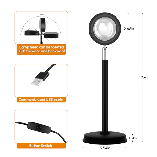 Tsrarey Sunset Lamp Projector,180 Degree Rotation Sun Projection Light Led Night Light Floor Lamp with USB Port,Sunset Lam...