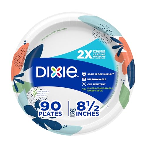 Dixie Medium Paper Plates, 8.5 Inch, 90 Count, 2X Stronger*, Microwave-Safe, Soak-Proof, Cut Resistant, Disposable Plates ...