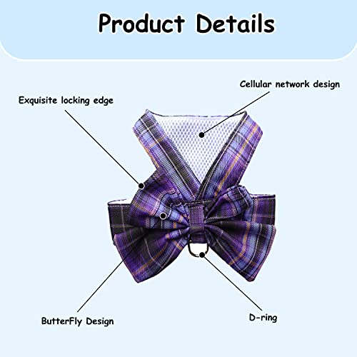 Petbuy Plaid Dog Dress Bow Tie Harness Leash Set,Dog Clothes Harness Dress with Leash Ring for Small Dogs Girl, Puppy Prin...