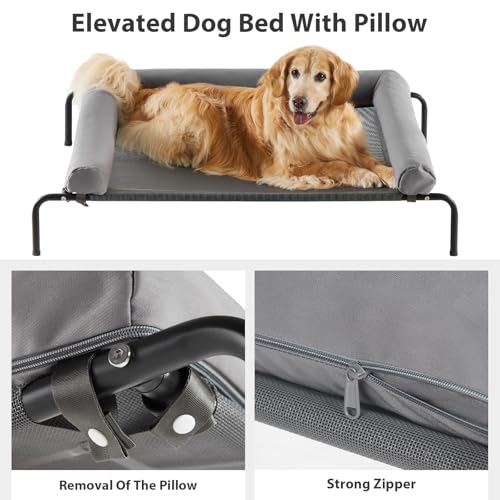 RRPETHOME Large Elevated Cooling Dog Bed 43 x 31 x 8 Inch, Raised Dog Cot Beds for Large Dogs,Elevated Outdoor Pet Bed,Che...