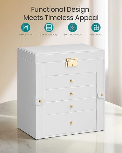 SONGMICS 5-Layer Jewelry Box Organizer with 4 Drawers, Jewelry Storage Case with Lock and Mirror, Large Storage Capacity, ...