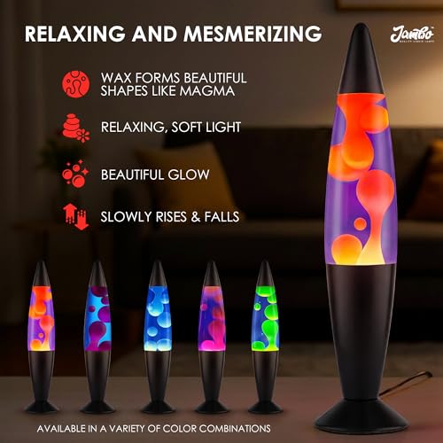 JAMBO 16" Beautiful Lamp- Purple with Yellow/Orange Wax, Relaxing Liquid Lamp for Living Room Office Bedroom Adults Teens ...