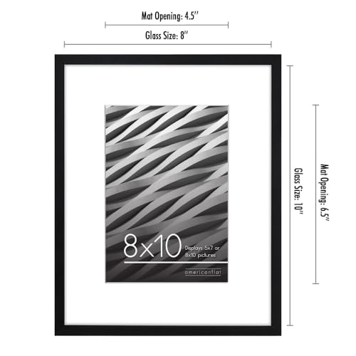 Americanflat 8x10 Picture Frame with Shatter-Resistant Glass - Use as 5x7 Frame with Mat or Display 8x10 Photo Without Mat...
