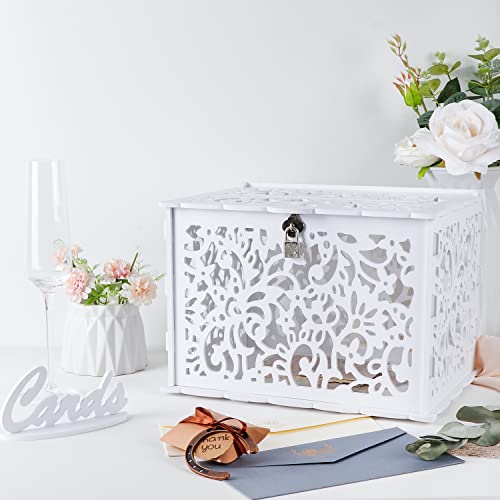 OurWarm White Wedding Card Box with Lock, PVC Gift Card Box for Wedding Decorations for Reception, Money Gift Boxes for Pa...