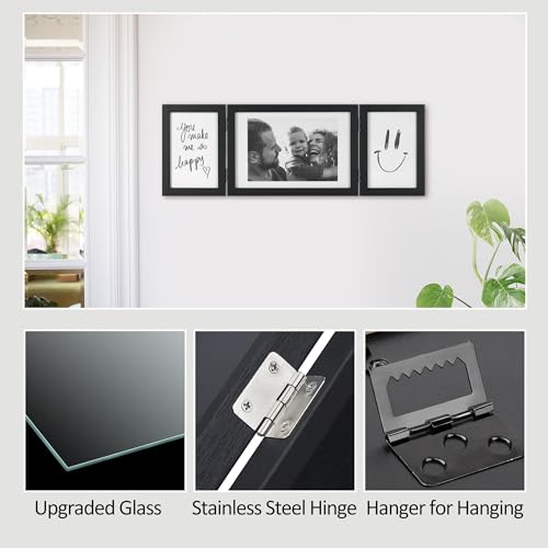 Afuly 5x7 Picture Frame Black 4x6 3 Picture Frames Collage Hinged Folding Triple Photo Frames Home Decor for Wall Desktop ...