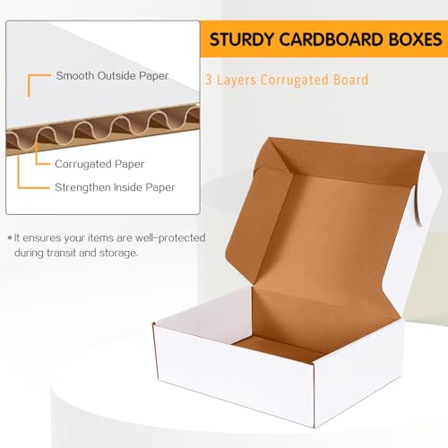 JOWLOT 12x9x4 inch Shipping Boxes Set of 20, White Corrugated Cardboard Box Literature Mailer for Mailing Packing Moving a...