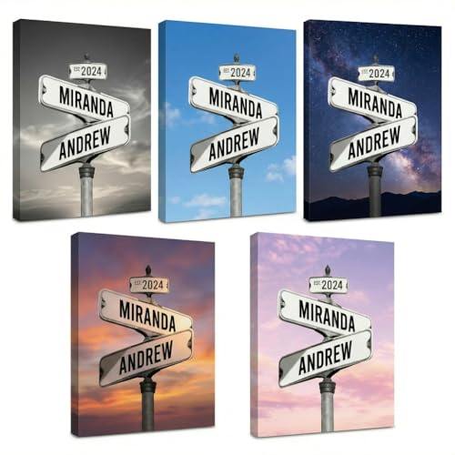 TWING Personalized Street Sign Wall Art for Couples,Custom Name & Date Street Sign Poster Canvas, Wedding Anniversary Pres...