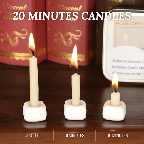 Meditation Beeswax Candles 40Pcs, 20 Minute Mini Candles Set, 2.6 Inch Small Bees Wax Taper Candles - Smokeless, Dripless ...