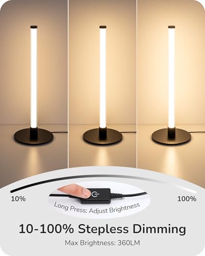 EDISHINE LED Table Lamp, Modern Slim Bedside Lamp with 360° Illumination, Stepless Dimming & 3 Color Temperature, Nightsta...