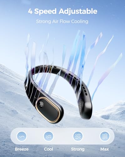 SHEWIND Portable Neck Fan - 5000mAh Rechargeable Hands-Free Wearable Fan | 4 Speeds, Bladeless & LED Display | Personal Co...