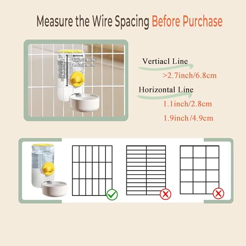 Auto Gravity Siphon Water Dispenser for Cage Hanging, 34OZ Capacity Hanging Automatic Pet Cage Waterer, Water Bowl for Cat...