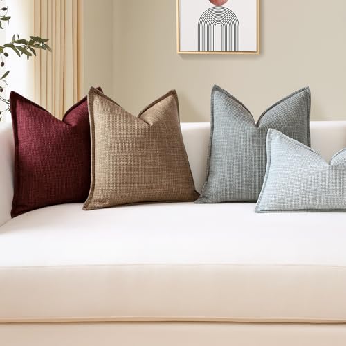 OTOSTAR Pack of 2 Brown Decorative Pillow Covers 14x14 Inch Soft Linen Texture Couch Throw Pillows Farmhouse Cushion Cover...